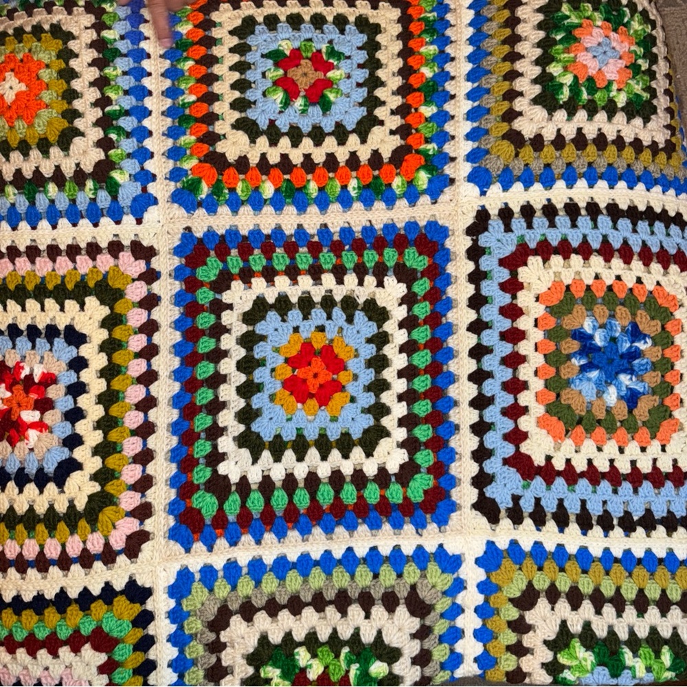 Vintage Boho Knitted Colorful Large Granny Square Afghan Blanket throw 80x84 - Picture 2 of 5